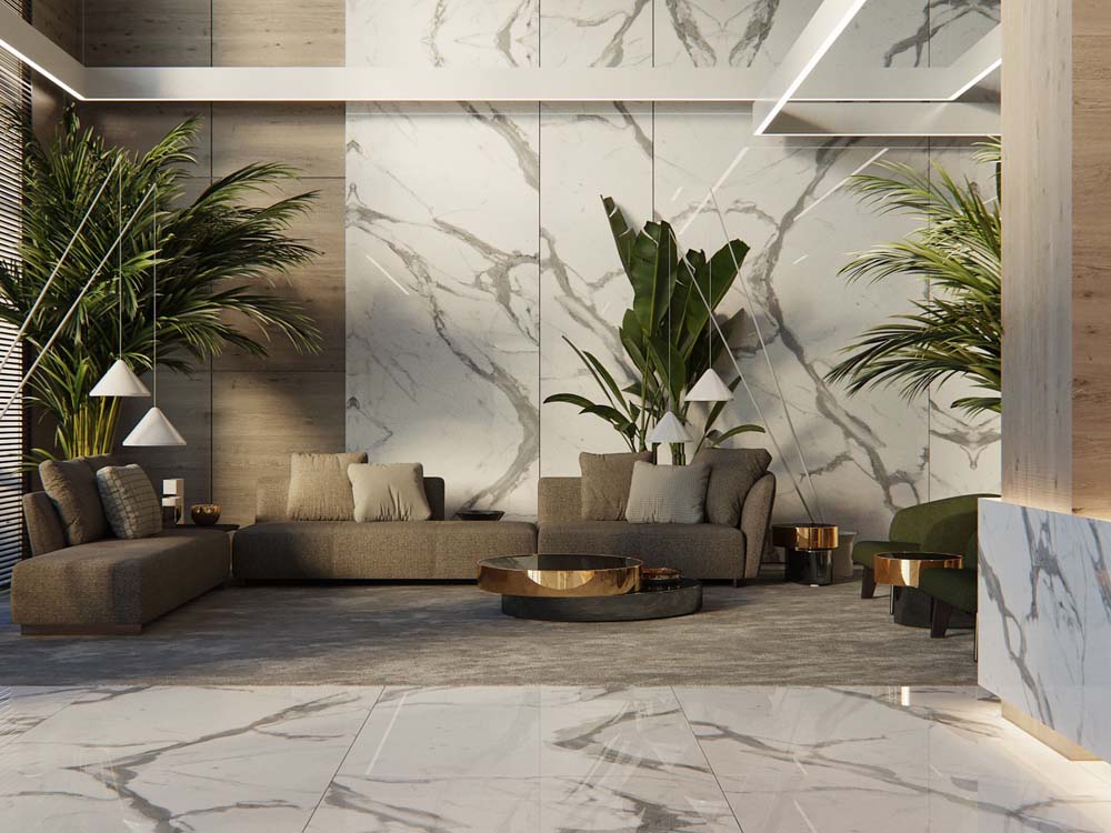 Lobby Marble Design in Uganda. Lobby stone design made from marble slabs in Kampala Uganda. Supplied by S.S.G. Granites Ltd, a company leading in importation, processing and installation of quality stone slabs in Uganda and East Africa. ssggranites.com